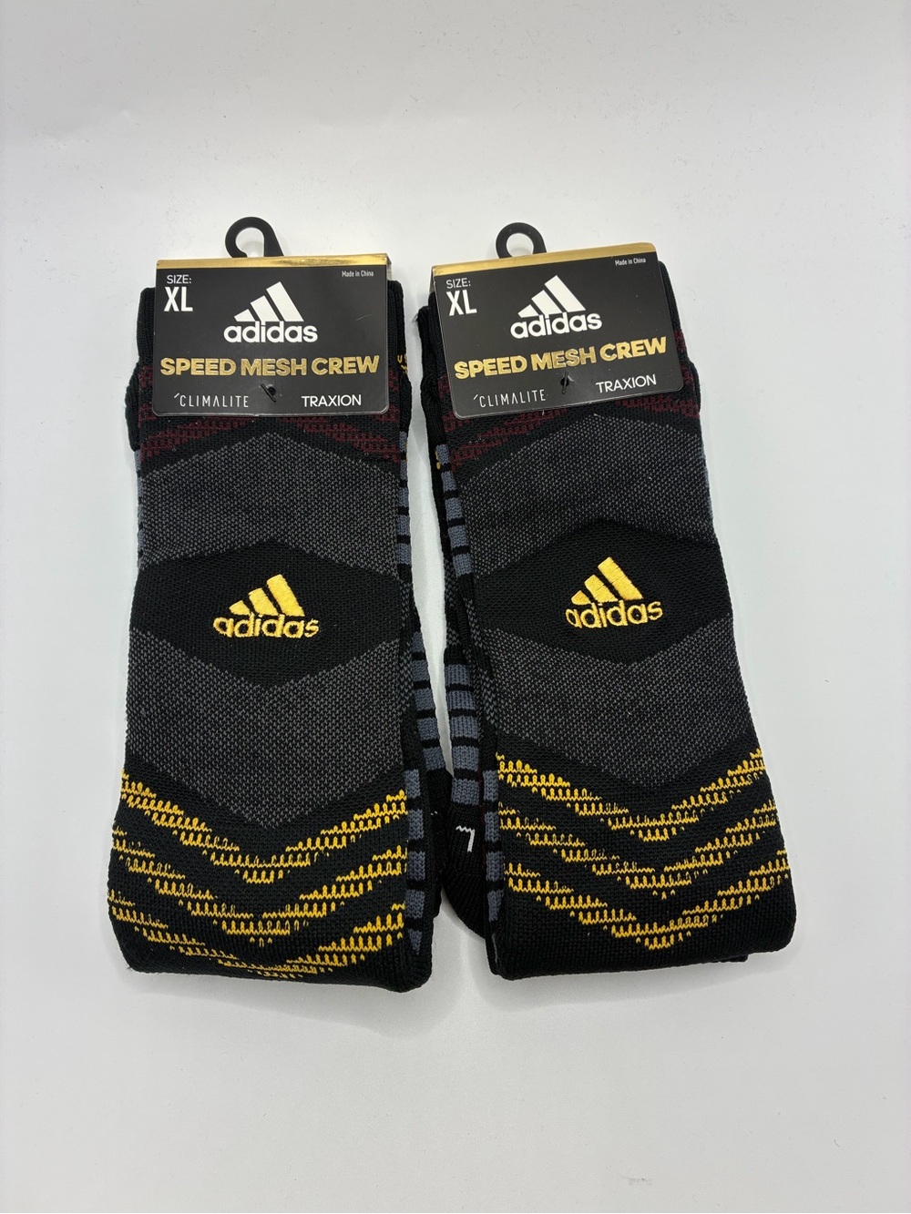 adidas 2pk Speed Mesh Crew Socks - Black & Yellow (XL) shoe 12-16